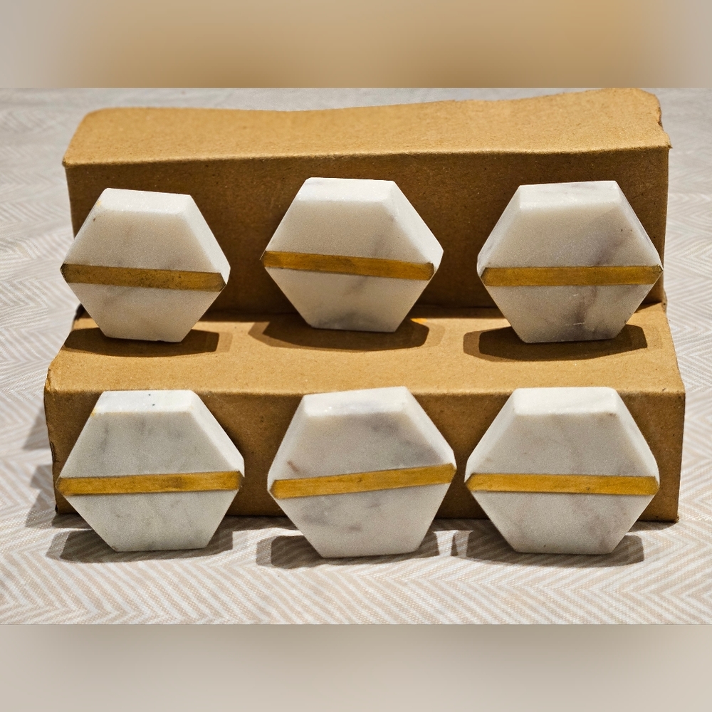 Marble & Brass Hexagon Cabinet Knobs